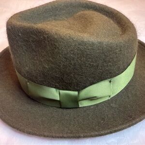 Borges & Scott green fedora. Wool and alpaca, green hat band.